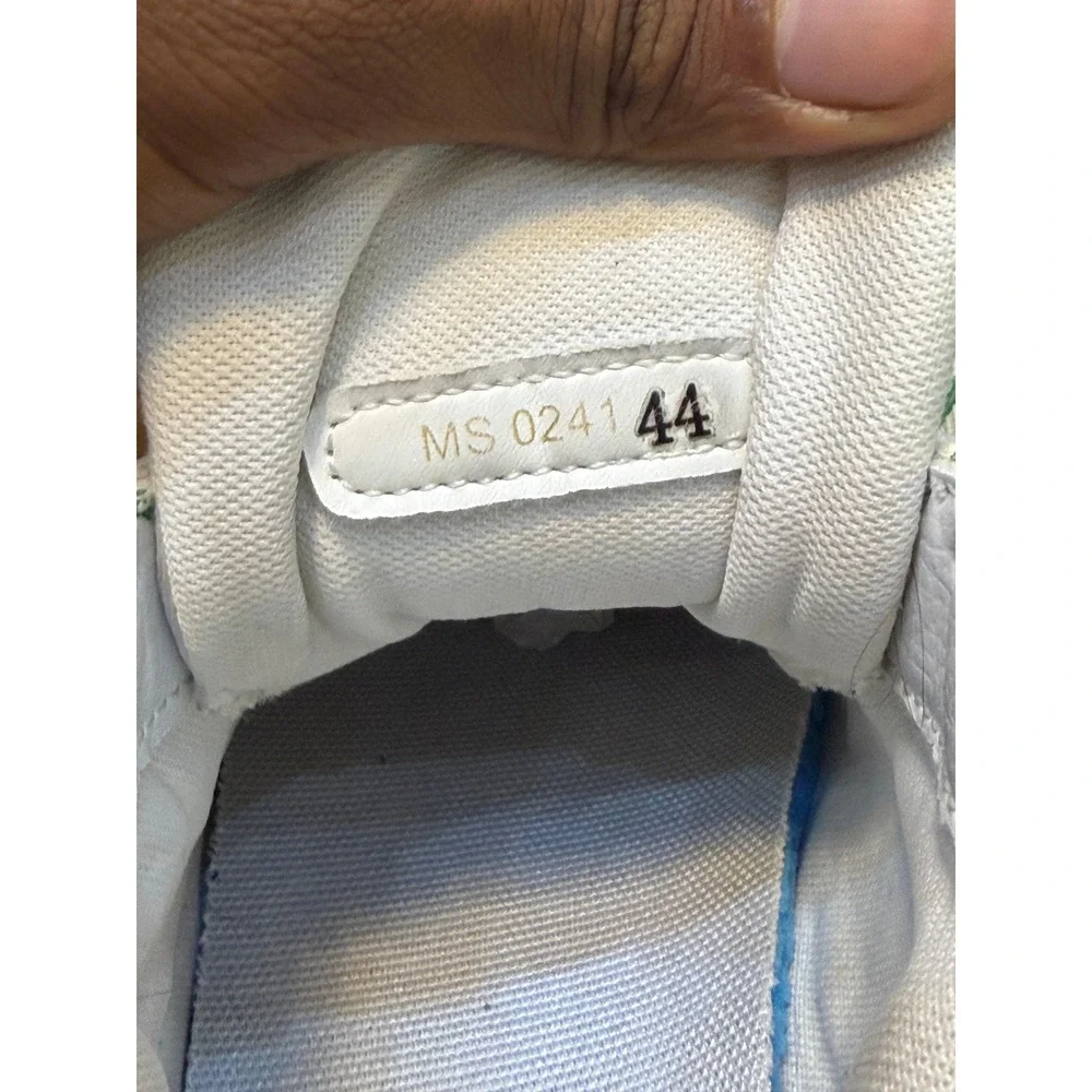 Louis Vuitton Trainer Sneaker Green White Monogram Denim Leather MS0241 Size 44